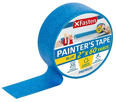 XFasten Professional Blue Painter's Tape, Sharp Edge Line Technology, 2 x 60 Yards (Einzelpackung) - Exzellente Linien und rückstandsfreies, handgefertigtes Klebeband