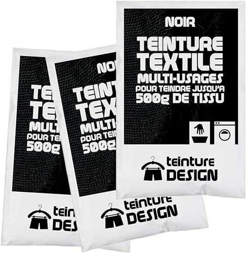 Set de 3 bolsas de tinte textil – Negro – universal para ropa y telas naturales