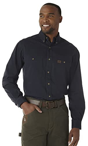 Wrangler Men's Logger Twill Long Sleeve Workshirt SHIRT, Navy, XL