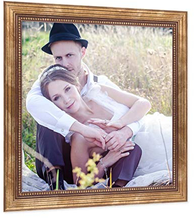 PHOTOLINI Barock-Bilderrahmen 20x20 cm in Gold antik, Holz-Rahmen Vintage, Made in Germany, Echtglas, zum Aufhängen, mit Zubehör - verleiht Deinen Fotos das besondere Etwas