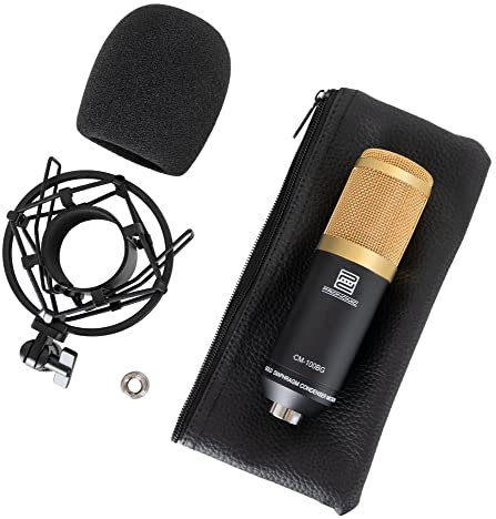 Pronomic CM-100BG Micrófono de Cardioide Condensador - Microfono Diafragma grande 34 mm con Soporte de Choque y Filtro Anti-Pop - para Streaming, Grabación, Estudio, Sonido Profesional - negro/oro