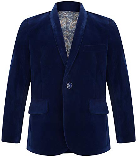 Boys Velvet Blazer Jacket Black Navy Burgundy 1 to 15 Years (5, Navy)