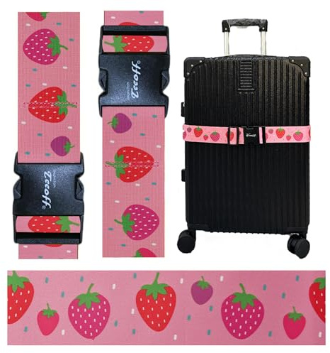 Teeoff Elastic Luggage Straps Suitcase Belts Travel Bag Accessories Adjustable 220CM (Strawberry)