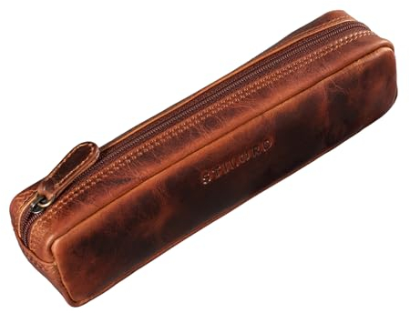 STILORD 'Preston' Etui aus Leder Federmäppchen Vintage Vintage Lederetui Stifterolle Retro Schlamperrolle Damen Herren Faulenzer Echtleder, Farbe:Kara - Cognac