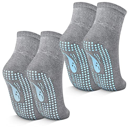 TENQUAN Halkfria yogamattor, halkfria yogastrumpor med grepp för pilates, gripande bomullsstrumpor för hem, sjukhusträning och sport (unisex 3-11), 2 Grå (kvartal), 41.5-43.5 EU