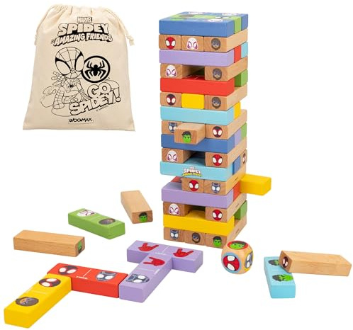WOOMAX Spidey - Juego de bloques de madera apilables, Juguetes para niños, Juegos de mesa para niños (48750)