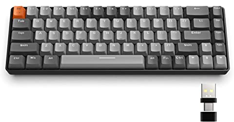 YINDIAO K68 60% Wireless Mechanical Gaming Keyboard,Bluetooth 5.0/2.4Ghz,Dual mode 2-in-1 USB-C Receiver,Hot Swappable,68 Keys Compact US Layout,Power Saving,Red Switch,for PC,Mac (Light Grey)