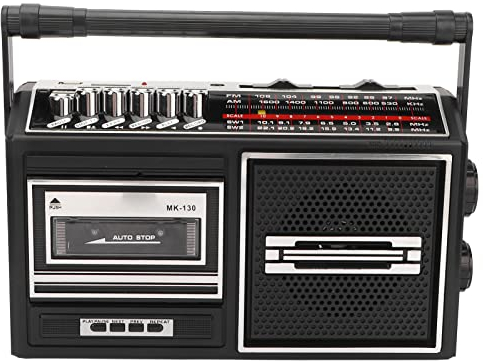 Lecteur de Cassette Boombox, Radio AM FM à Bande Complète de Style Vintage avec Lecteur de Cassette, Enregistreur de Lecteur de Bande Portable avec Prise Casque (Prise UE)