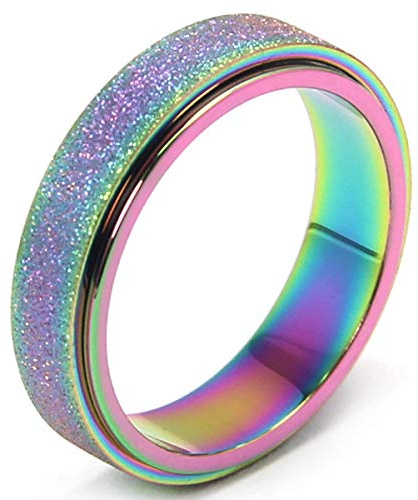 OreilleStar Fidget Ring Titanium Stainless Steel Anxiety Spinner Ring for Women Men 6mm Wide Cool Mood Rings Size 12 Cool Colorful Rings Band Ring Sand Blasted Finish Outer Hand Polished