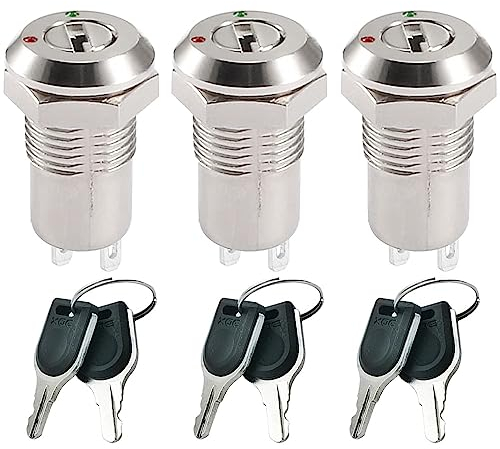 GUUZI 3er-Pack 12-mm-Metall-Schlüsselschloss-Rastschalter, Ein-/Aus-Schlüsselschalterschloss 0-250 V Dauer-Schlüsselschalter