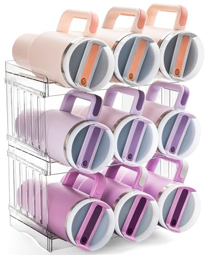 Gracenal Water Bottle Organizer Holder for Stanley Cup Accessories, Fridge Kitchen Cabinet Organizer and Storage for Meoky 40 oz Tumbler with Handle, Stackable Plastic Travel Mug Cup Rack Gifts, 3Pack