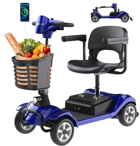 Hoverfly T4 Mobility Scooter for Seniors, Max 12.4-Mile Range & 3.7 mph, 3-Position Seat & Anti-slip Rear Wheel, Removed Battery&Quick Fold Design, Solid 9 Tire&330 lb Capacity, Ease of Assembly Blue