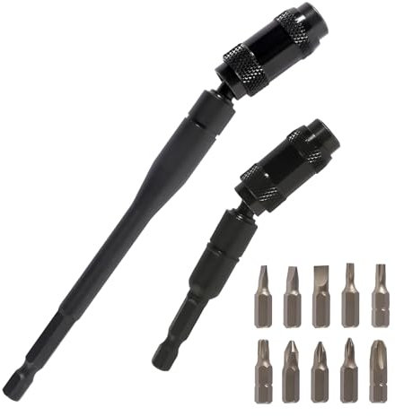 2 Pcs Magnetic Pivot Drill Bit Holder, 10Pcs Quick Release Screw Drill Tip, 1/4 inch Hex Shank Extension Rod Quick Release Pivot Drill Bit Holder for Narrow Spaces or Corners