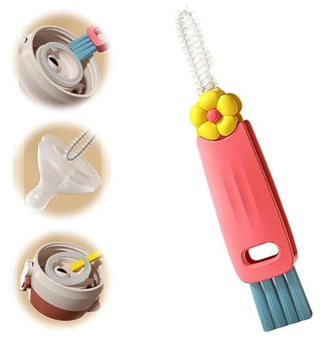 Limpiador de Tapas de Tazas 3 en 1, Tapa de Botella, Cepillo de Huecos Multifuncional, Cepillo de Botellas de Agua, Adecuado para Varias Tazas y Botellas (Rojo)