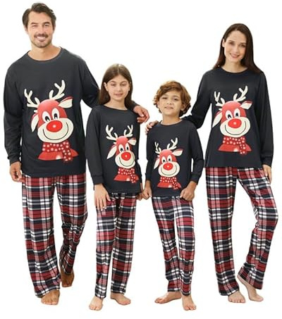 Kouric Matching Christmas Pyjamas-Family Christmas Pyjamas Set,Cotton Christmas Pjs Family Set with Elk,Plaid Xmas Pyjama Bottom,Christmas Pajamas for Women Men Adult Kids Couples WJL-D-M