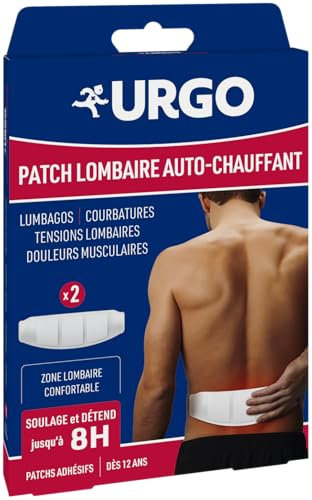 Urgo - Patch auto-chauffant lombaires x2 unités - Soulage les douleurs du dos de type contractions musculaires - Améliore l'oxygénation des muscles et élimine les toxines - Doux et agréable