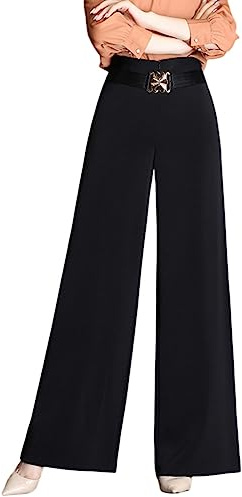 Valin Femmes Pantalon Jambe Large Noir Taille Haute Grande Taille Pantalon de Travail Décontractés Printemps et Automne,EU 46,V801