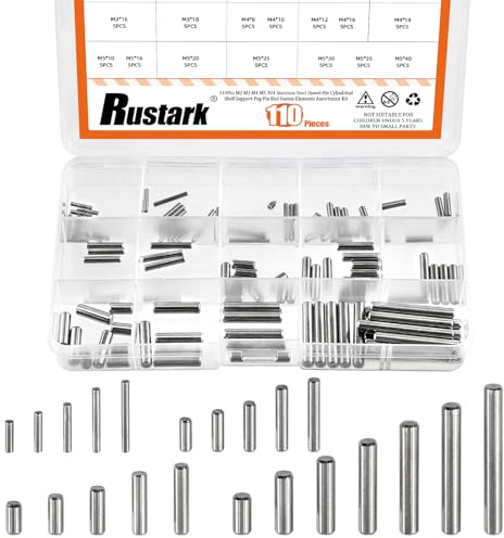 Rustark 110 Stück 22 Größen 304 Edelstahl Passstift Sortiment Kit M2 M3 M4 M5 Zylindrische Regal Stützstifte Stift Zylinderstift Dübelstifte Regalstifte für die mechanische Fertigungsindustrie