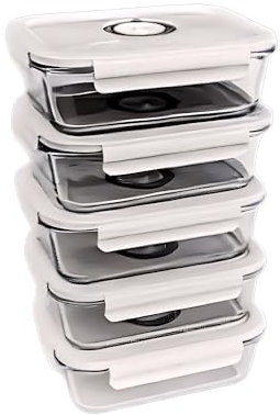 5 fiambreras al vacío de vidrio, 630 ml, prolongan la vida útil de los alimentos, para preparar comidas de forma óptima porciones más pequeñas