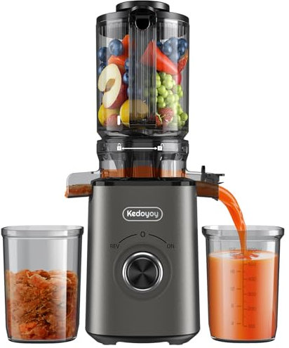Kotopa Entsafter Gemüse und Obst, Slow Juicer mit 120 MM XL-Einfüllschacht, 600 mL Saftbehälter, Elektrische Kaltpress Saftpresse für Familien, Gesundheitsbewusste, Einfache Reinigung(Grau)