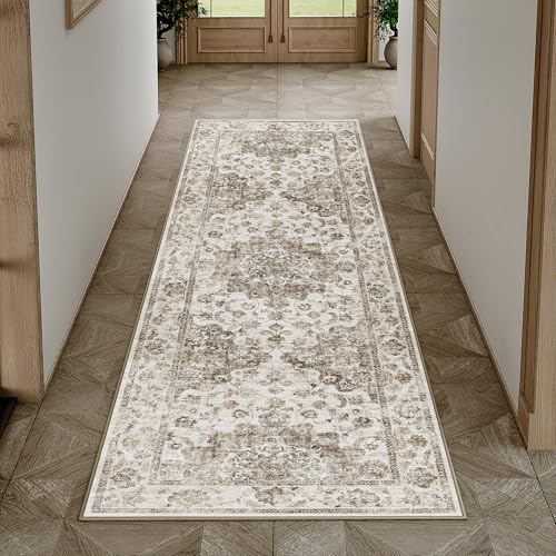 HUGEAR Marrón Vintage Alfombras de Pasillo 60x240cm Antideslizante Lavable Lavadora Tapetes Larga Cocina Habitacion Pie de Cama Exterior Terraza Pelo Corto