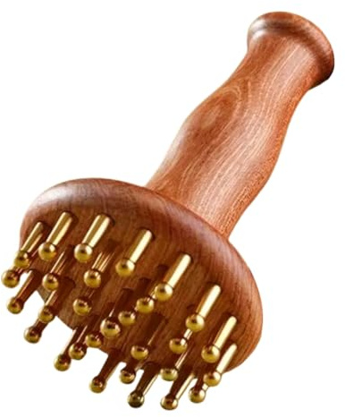 GALPADA Sandalwood and Brass Meridian Pressure Massage Comb Wooden Scalp and Body Brush for Full Body Relaxation and Hair Care, Suitable for Back, Thighs, Arms, and Scalp Massage