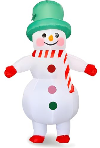 Costume Gonflable pour Adulte Costume Noel Gonflable Adulte - Père Noël, elfes, bonhomme de neige, sapin de Noël, bonhomme en pain d'épices Deguisement pour Fêtes de Noel (Bonhomme de neige)
