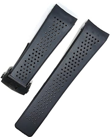 Run Ken Titta på armband kompatibel med Tag Heuer Grand Carrera Aquaracer Mjuka silikon armband män band klocka tillbehör gummi klocka band kedja(Black-Black Clasp,22mm With LOGO)