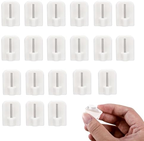 DILUSILK 20 ganci autoadesivi in plastica, ganci autoadesivi per finestre, per bagno, camera da letto, cucina, aste per tende (bianco)