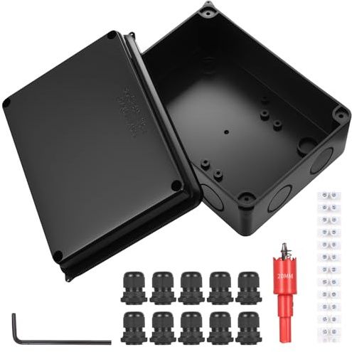 Waterproof IP65 Junction Box, Surface-Mounted Electrical Installation Box | with 20mm Hole Cutter,Black,ABS Cable Box,for Electrical Outlet Control - 150x110x70 mm