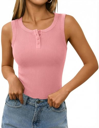 Totatuit Débardeur Femme Tank Top d'été Col Henley Ajusté Unicolore Haut | Tenue Décontractée, Style Élégant, Tenue Quotidienne, Facile à Associer