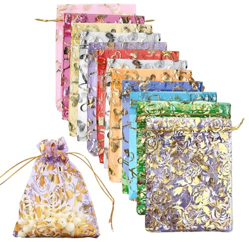 Pushiibee Bolsitas de Organza con Cordon, 120 Piezas Bolsitas Pequenas de Regalo, 9×12 cm Bolsita Multicolor para Joyeria Bolsita Pequenas para Rellenar para Fiesta Boda