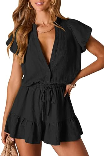 Canli4Y kort jumpsuit damer kortärmad overall vår sommar vida ben playsuit elegant festlig byxa för strand, semester, vardag
