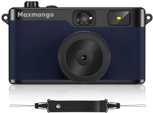 Maxmango D53 Camara Vintage Digital sin Pantalla, Cámara Retro 12 MP para Capturar Momentos Reales, Filtros DIY Descargables, Transferencia USB-C, Tarjeta SD de 8 GB Incluida (Azul)