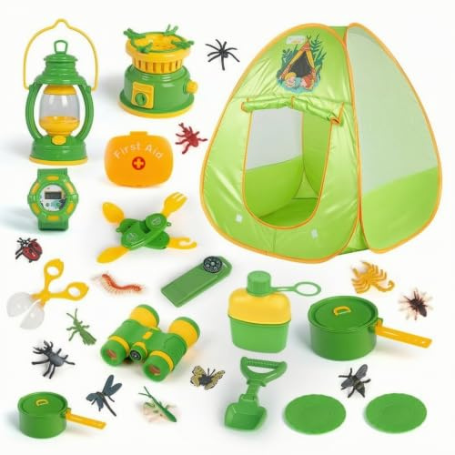 Perfeclan Children Observation Equipment Camping Set Kids Explorer Kit Toy Binoculars Lantern Compass Play Tent Nylon Taffeta Outdoor Learning Toys Suitable for classroom learning family trips