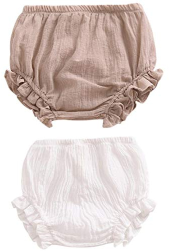 AYIYO Cubrepañales unisex para niños pequeños, pantalones cortos de lino para recién nacidos, 2 piezas (90 (12-24 meses), Khika+Blanco