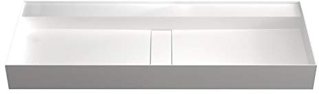 BERNSTEIN - Vasque Lavabo Rectangulaire à poser/suspendre fonte minérale Lave main mural Blanc mat 100x46x12cm + Etagère - Design, Robuste & Durable - TWG211