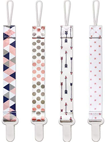 Schnullerkette Baby for Mädchen, 4 Pack Schnuller Halter Leinen Set, Passt Alle Schnuller Baby Zahnen Spielzeug, Baby Dusche