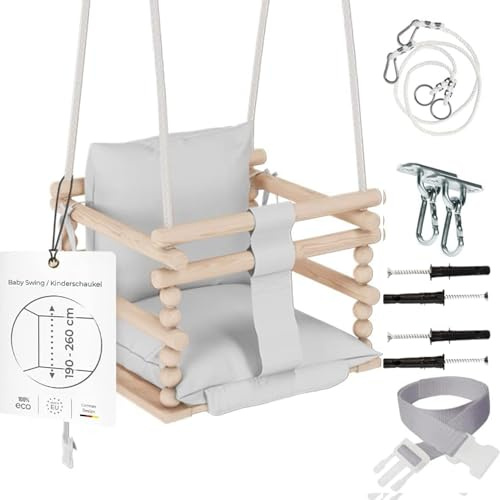 MAMOI® Balancoire Bebe pour Interieur, Siege balançoire pour bébé, Balancelle de Coton en Bois Naturel, Baby Swing pour Enfant à partir de 3 en 1