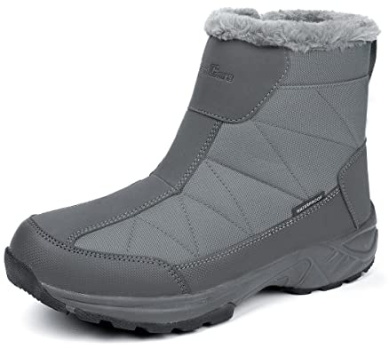 SILENTCARE Men's Warm Snow Boots, Fur Lined Waterproof Winter Shoes, Anti-Slip Lightweight Ankle Boot (8.5 M US, Grey03)