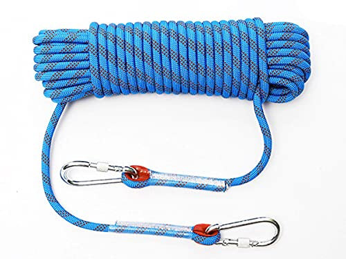 QHY Corde D’Escalade en Rappel Auxiliaire en Polyester/Nylon 10mm avec Mousqueton À Verrouillage Corde De Survie À Usages Multiples Et Ultra-résistante (Color : Blue, Size : 30m*10mm)