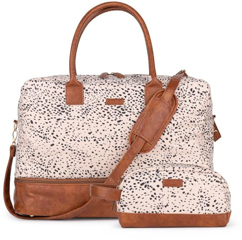 MyMealivos Canvas Weekender Bag for Women, Large Overnight Travel Carry on Duffel with Shoe Compartment & Toiletry Bag, Durable & Dirt-Resistant Personal Item Bag for Airplanes, Luggage Sleeve