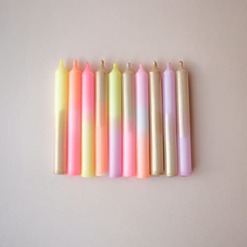 MADAM ERLE | 10er-Set Dipdye kleine Geburtstagskerzen | GOLDENE ELLA | handgemachte Kerzen für Geburtstagszug| neon-pastell farbig | bunt | Kerzen Kinder-Geburtstag | Dekokerzen |