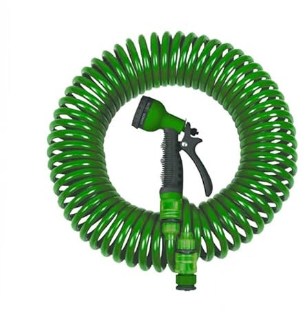 HERSIG - Manguera de Jardín Extensible en Espiral con Pistola de Riego de Color Verde Claro - 10 m