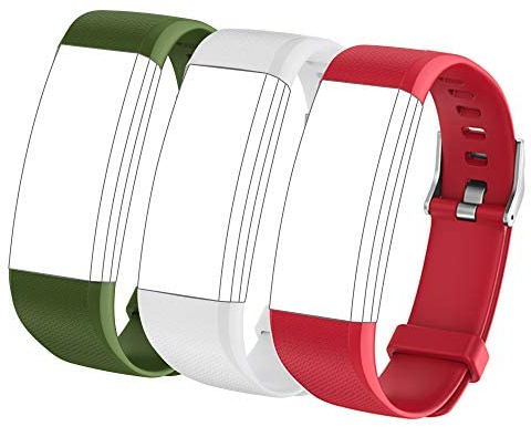 Septoui Cinturini di Ricambio per Orologio Fitness Tracker, Braccialetto Smartwatch, Cinturino Silicone Delicato Sulla Pelle e Traspirante, 3 Pezzi Rosso Grigio Verde Militare
