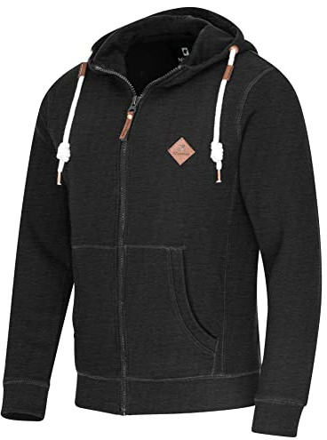 FALKENSTEJN Snygg huvtröja, sweatjacka, sweatshirt med logotypläderlapp, huvtröja, tröja med 2 sidofickor, Charcoal mix, XXL