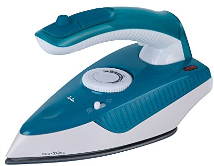 Jata JEPL2810 Plancha de Viaje, Plancha Vapor, Suela Cerámica, 1000 W, Mango Abatible, Termostato Regulador de temperatura, Incluye vaso 75 ml