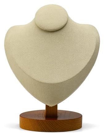 Oirlv Elegant Beige Necklace Display Bust Wooden Base with Ultra-Fibre Finish Necklace Stand for Home or Jewellery Shop
