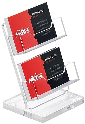 NIUBEE Acryl-Visitenkartenhalter für den Schreibtisch, 2 Ebenen, transparenter Visitenkartenständer, Visitenkarten-Display für Büroausstellung, Kapazität 130 Karten, 2 Steckplätze