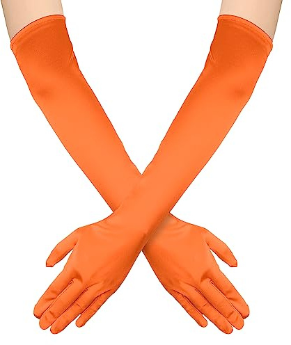 NQEUEPN Guanti Lunghi da Donna, 52cm Long Gloves in Raso, Elastici Degli Anni '20, per Cura delle Mani, Idratanti, per Ragazze, Ballo Serale (Arancione)